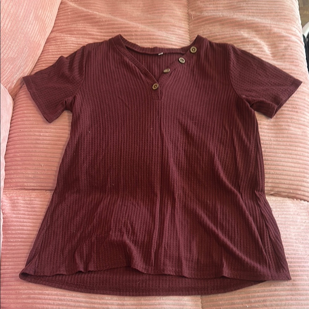 Women's Burgundy Button-Detail Top